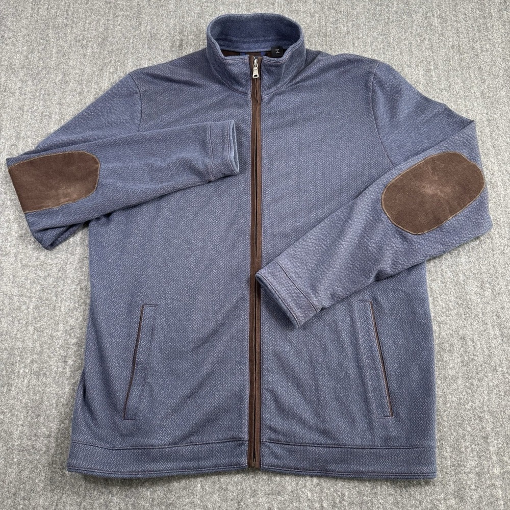 BOSS Hugo Boss Men's Full Zip Jacket Blue Herringbone Elbow Patch Regular Fit